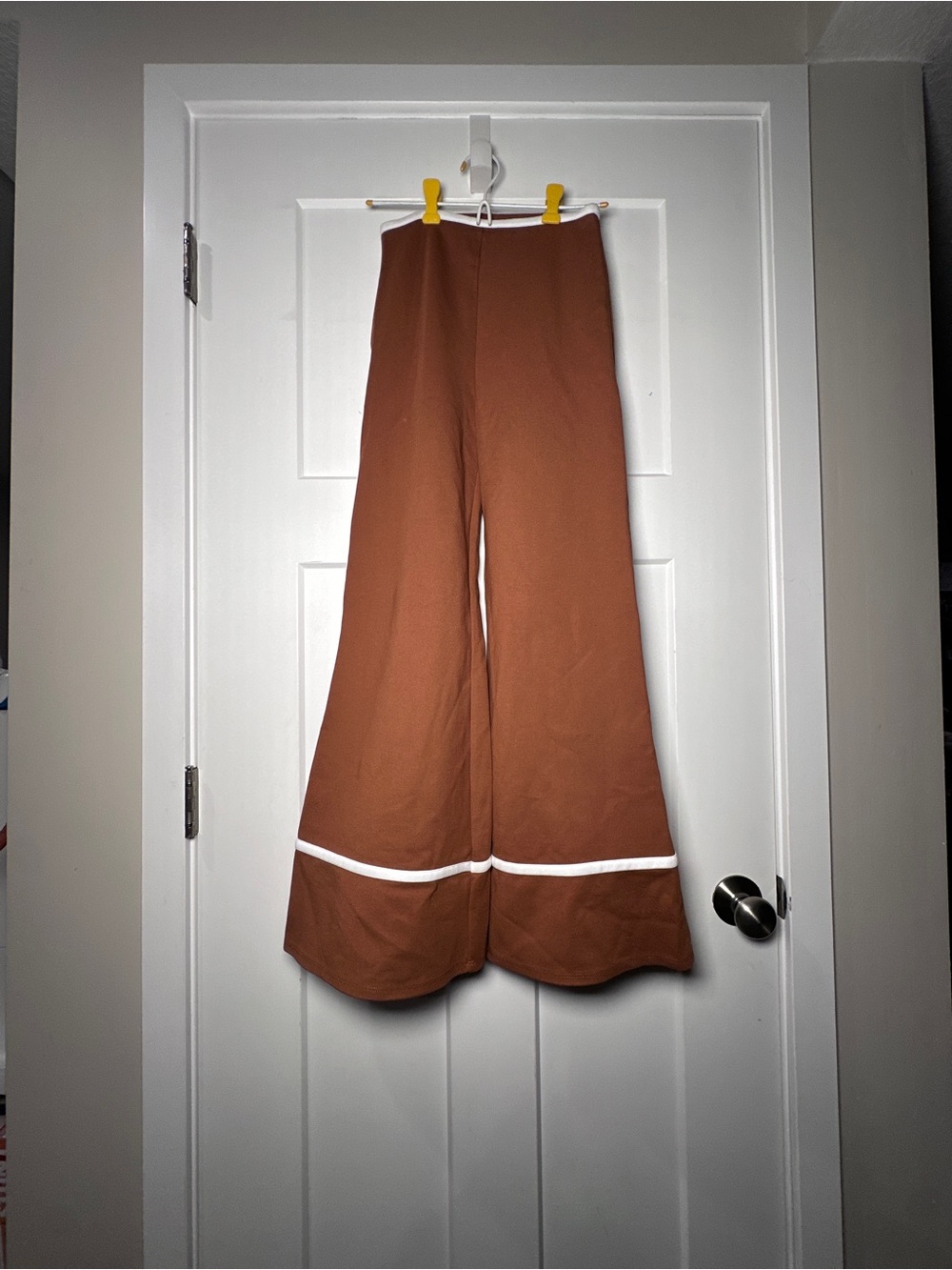 STAUD Brown Wide Leg Flare Pants with White Trim Womens XS Bellbottom